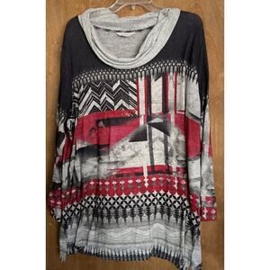 CJ Banks Woman Long Sleeve Pull Over Cowl Neck Tunic Top Beaded 2X